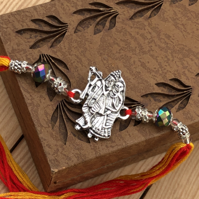 Auspicious Radha Krishna Silver Rakhi for Raksha Bandhan