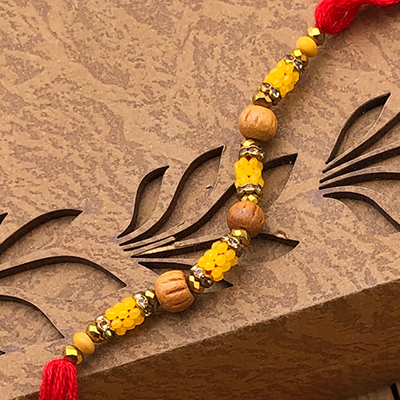 Exquisite Yellow Beads Rakhi Set for Elder Brother