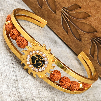 Auspicious Gold OM Rudraksh Rakhi Bracelet for Bhai