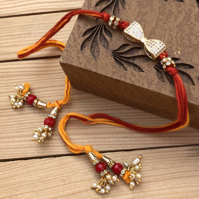 Creative Golden Ad Bow Tie Rakhi for Young Brother