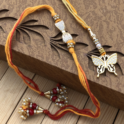 Semi Precious Diamond Rakhi Combo for bhaiya  Bhabhi