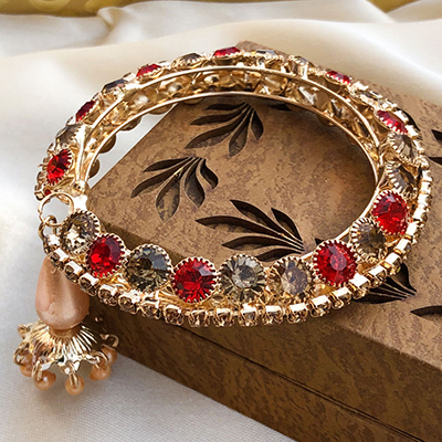 Rare Stones Gold Bracelet Rakhi for Bhabhi