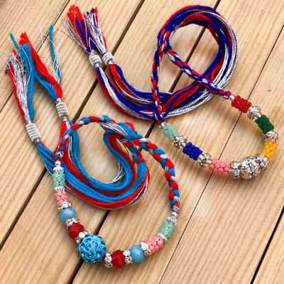 Lustrous Beads & Stones Set of 2 Rakhis for Brothers