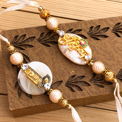 Blooming Golden Shri Krishna Rakhi for 2 Brothers