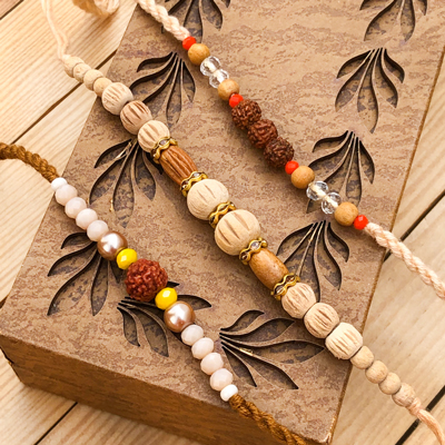 Earthy Beads & Rudraksh 3 Rakhi Combo for Brothers