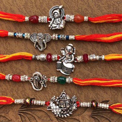 Blessful Gods Silver Rakhi Set of 5 for Raksha Bandhan