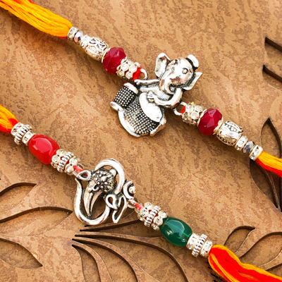 Magnetic Look Silver Rakhi Set of 2 for Elder Brothers