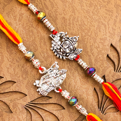 Ravishing Krishna with Flute Silver Rakhi Combo for Bhai