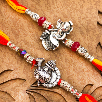 Stunning Design 2 Silver Rakhi Combo for Boys