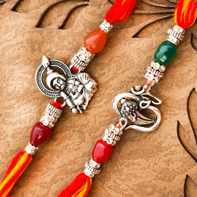 Seraphic Kanha & OM Silver Rakhi Set for Brothers