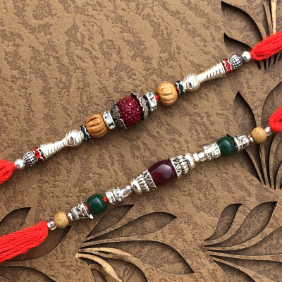 Semi Precious Red Stone 2 Rakhi Combo for Brothers