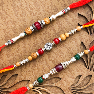 Magnificent Stone & Motif 3 Rakhi Set for Raksha Bandhan