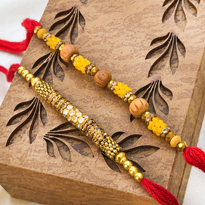 Handcrafted Yellow Beads Rakhi Set of 2 for Brothers