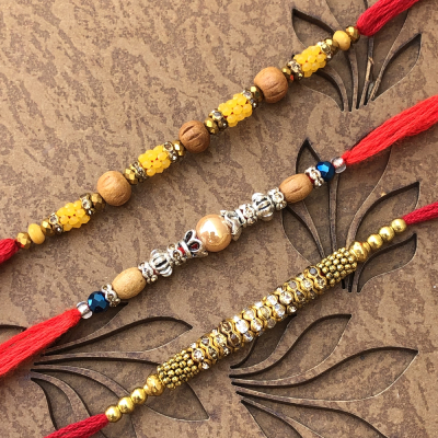 Traditional Multi Design Rakhi Set of 3 for Raksha Bandhan