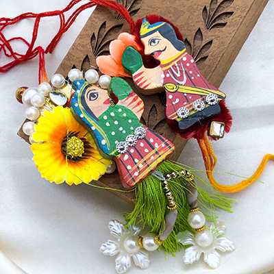 Beautifully Handicrafted Bhaiya Rakhi with Beads Work Lumba Rakhi Set