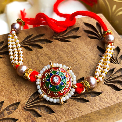 Splendid Stone with White Beads Rakhi for Brother