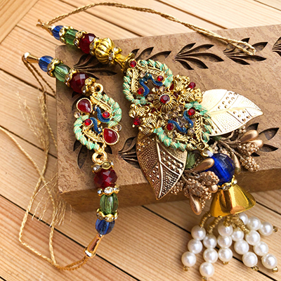 Creative Peacock Design Rakhi Set for Bhaiya Bhabhi