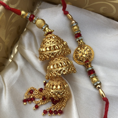 Trendy Jewels Gold Plated Stylish Bhaiya Bhabhi Rakhi Set