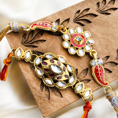 Elegant Kundan Drop Combo Pack of 2 Rakhi for Brother