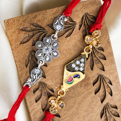 Perfect set of Silver and Gold Design Rakhi for Brother