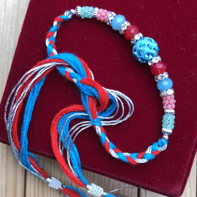 Eye-Catching Beaded Design Thread Rakhi for Brother