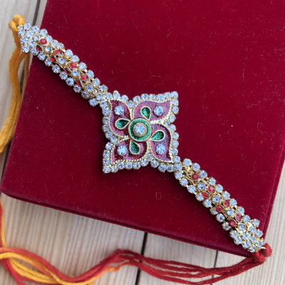 Royal Stone work Bracelet Look Thread Rakhi for Brother