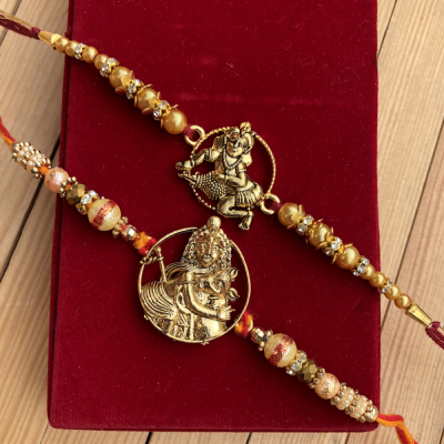 Festive Designer Krishna Gold Plated Rakhi Set of 2 for Bhaiya