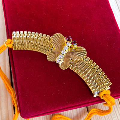 Set of 3 Raksha Bandha Gift for your brother Vary Color and Multi Design IndiaBigShop Rakhi for Brother Golden Rakhee with Stone for Bhaiya Rakhi