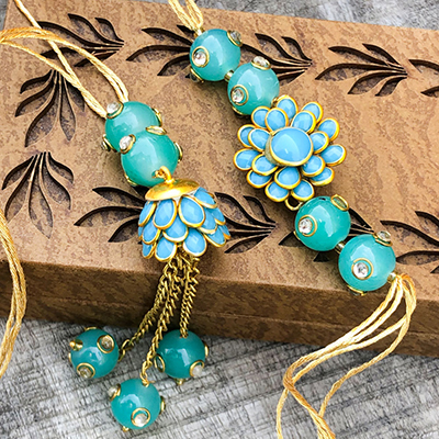 Pachhikari Work Jewel Rakhi Set for Bhaiya Bhabhi