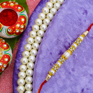 Pearl Diamond Thread Rakhi For Bhaiya