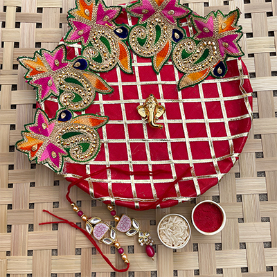 Bhaiya bhabhi rakhi with traditional puja thali combo for Raksha-Bandhan