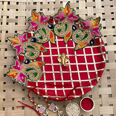 Bhaiya bhabhi rakhi with traditional puja thali combo for Raksha-Bandhan