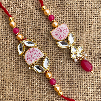 Indian Tradition Kundan Stone Bhaiya Bhabhi Rakhi Combo