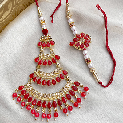 Auspicious diamond touch jewelry Style bhaiya bhabhi beautiful Rakhi combo