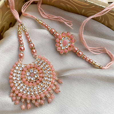 Fabulous Floral Jwellery design Lumba Rakhi set for bhaiya and bhabhi