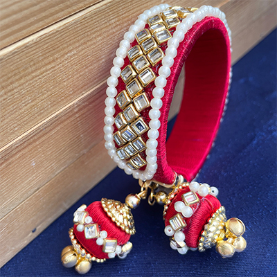 Red thread base Kundan stood pearl work Traditional Chuda Rakhi for Bhabhi