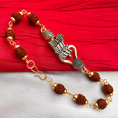 Classic Gold plated Mahakal symbol Rudraksh Bracelet rakhi for Brother