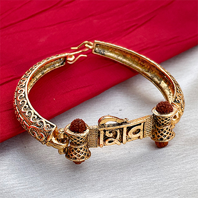 Blessingful Damru rudraksh Gold plated shiva Bracelet Rakhi for Brother