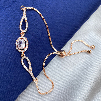 Alluring AD gold plated bhaiya bhabhi chain bracelet Rakhi