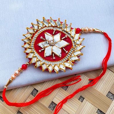 Ethnic Gota patti design flower handmade rakhi for brother