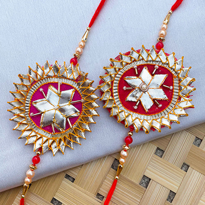 Ethnic Gota patti design flower handmade rakhi combo