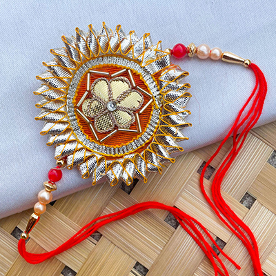 Handmade fancy Flower design gota patti work traditional rakhi for Brother