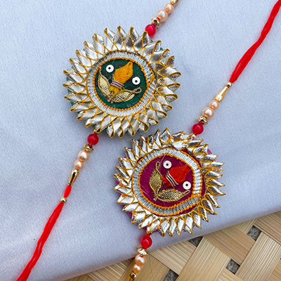 Traditional Gota patti design handmade bhaiya & bhabhi rakhi set of 2