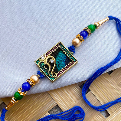 Frame design traditional look colorful pearl OM Rakhi dora blue for Men